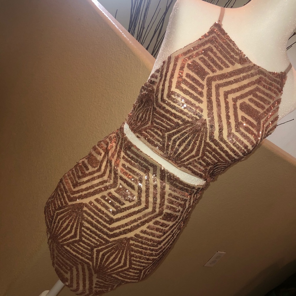 2 Pc Sparkly Crop Top and Skirt